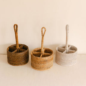 Rattan Round 4 Compartment Organiser Caddy/Condiment