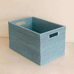 Rattan Large Rectangular Storage Basket with Inset Handles