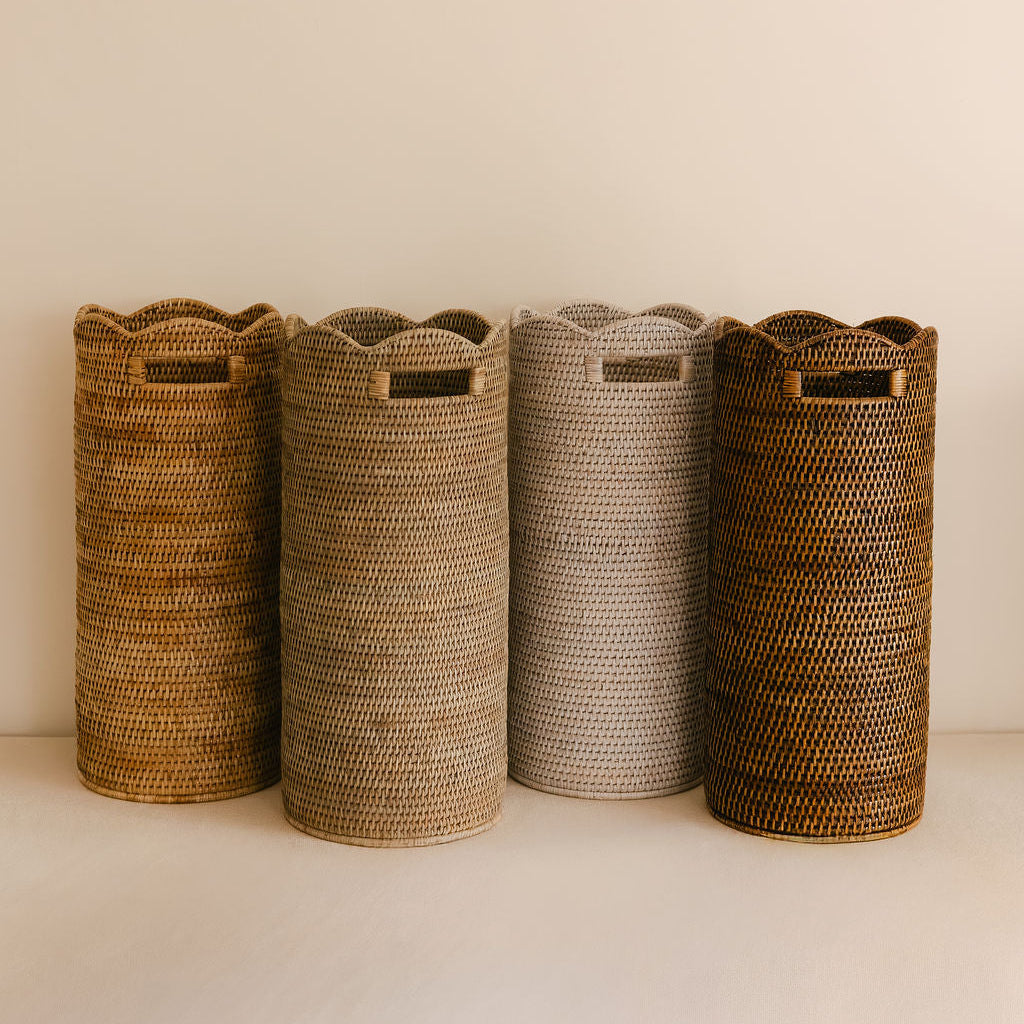 Scallop Rattan Umbrella Basket/ Umbrella Stand with Metal Liner