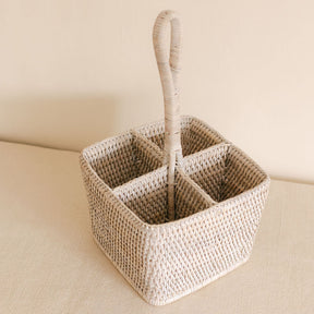 Rattan Table Cutlery Caddy- Rattan Tall Condiment Holder