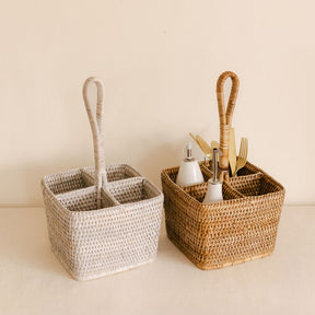 Rattan Table Cutlery Caddy- Rattan Tall Condiment Holder