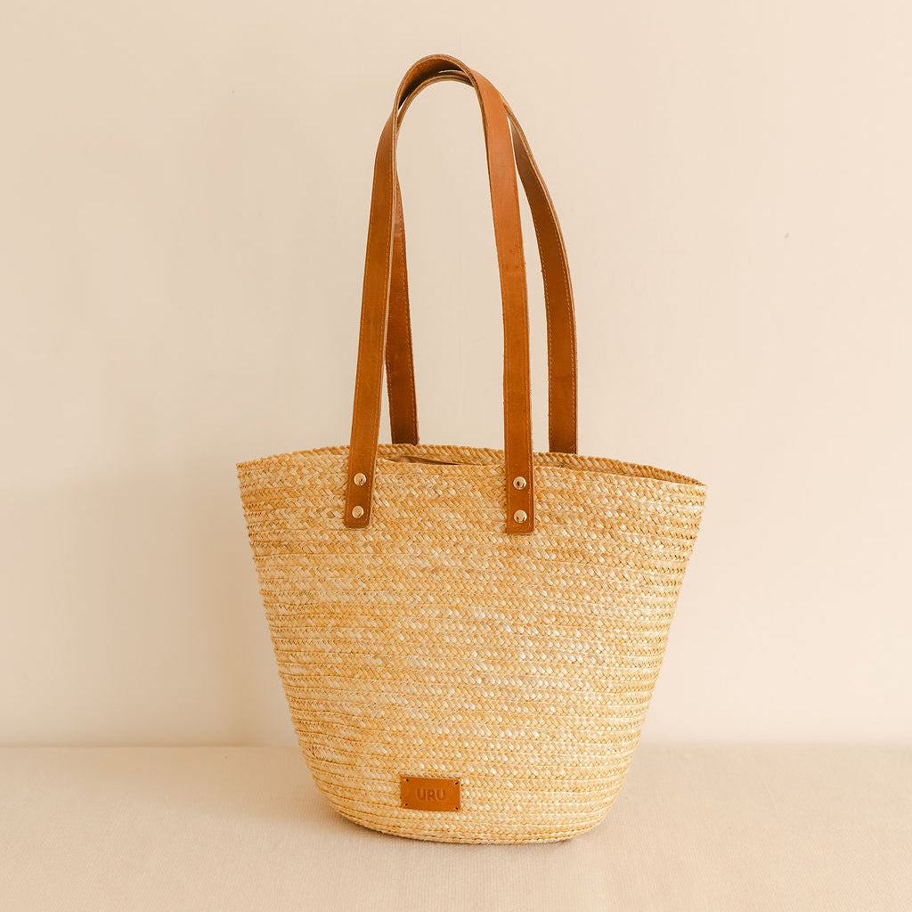 Straw Bag with Genuine Leather Handles