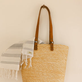 Straw Bag with Genuine Leather Handles
