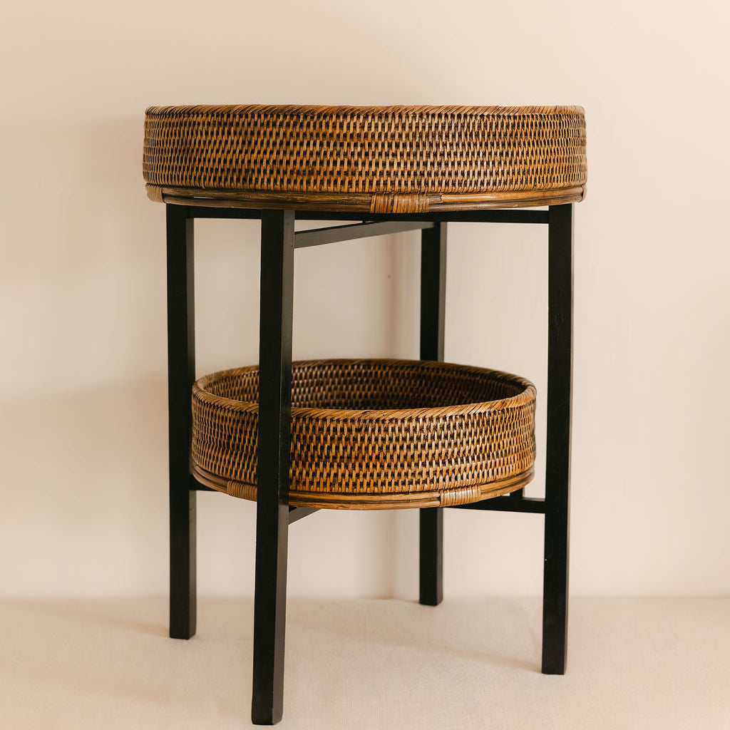 Rattan Two-Tier Coffee & Side Table – Foldable Legs