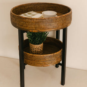 Rattan Two-Tier Coffee & Side Table – Foldable Legs