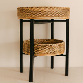 Rattan Two-Tier Coffee & Side Table – Foldable Legs