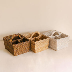 Rattan 3-Compartment Organiser Caddy/Condiment