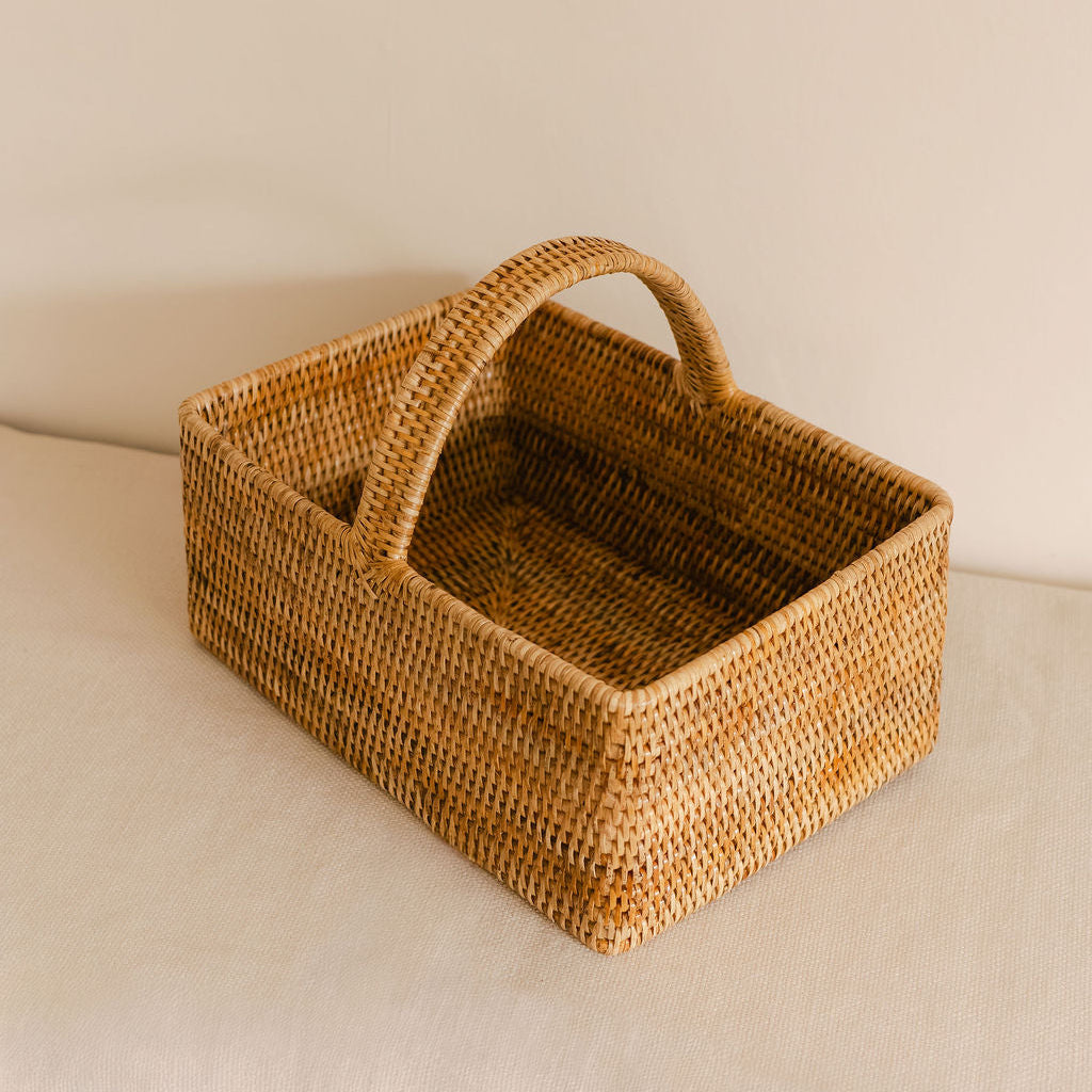 Rectangular Rattan Picnic Basket with handle