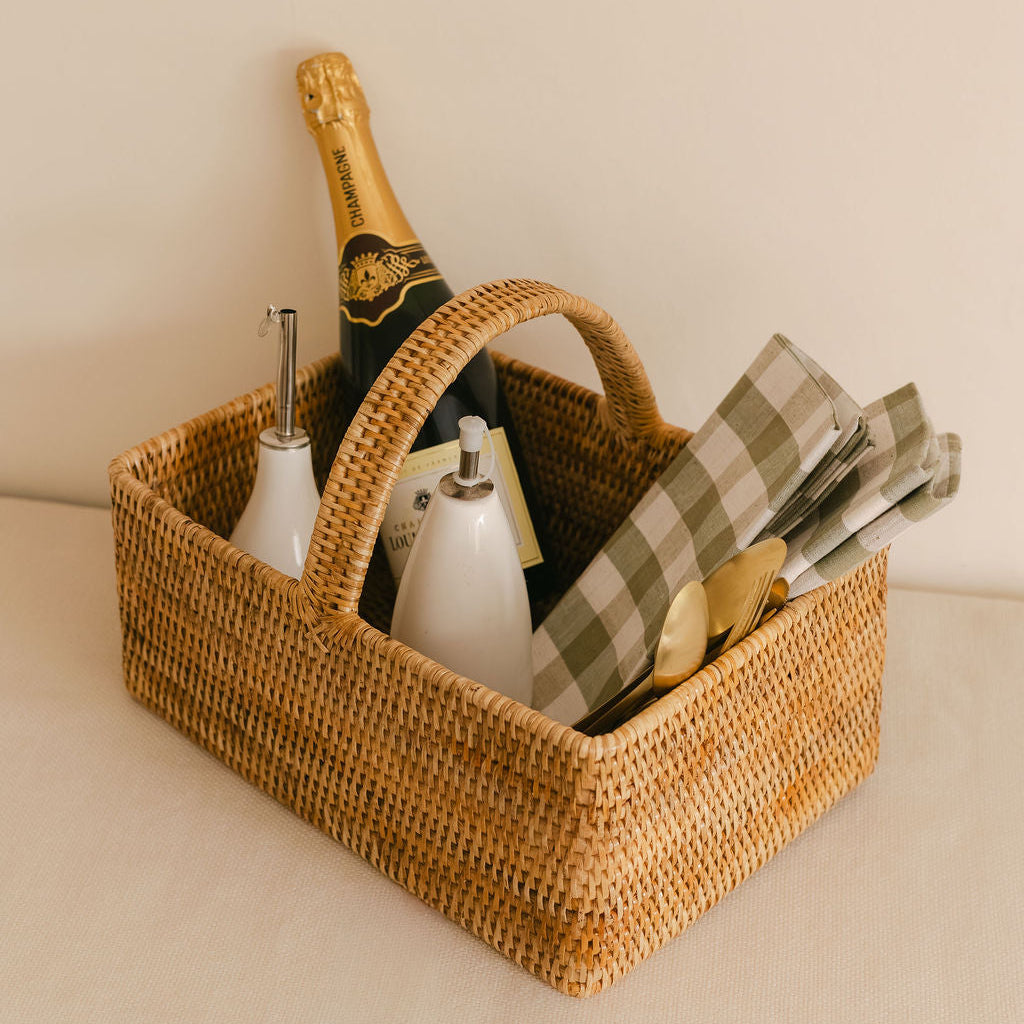 Rectangular Rattan Picnic Basket with handle