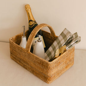 Rectangular Rattan Picnic Basket with handle