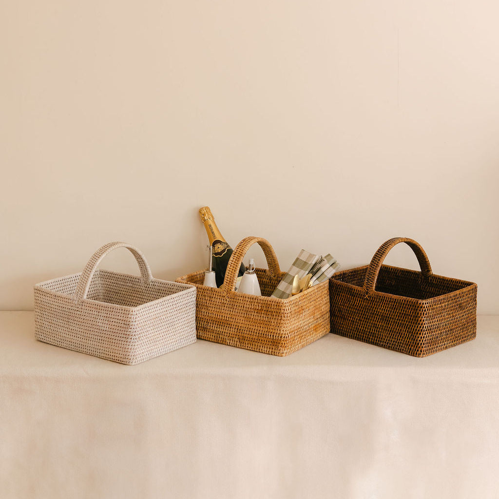 Rectangular Rattan Picnic Basket with handle