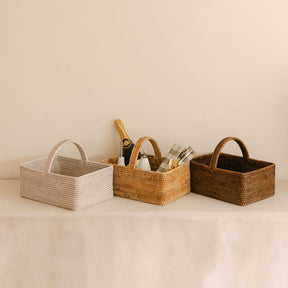 Rectangular Rattan Picnic Basket with handle