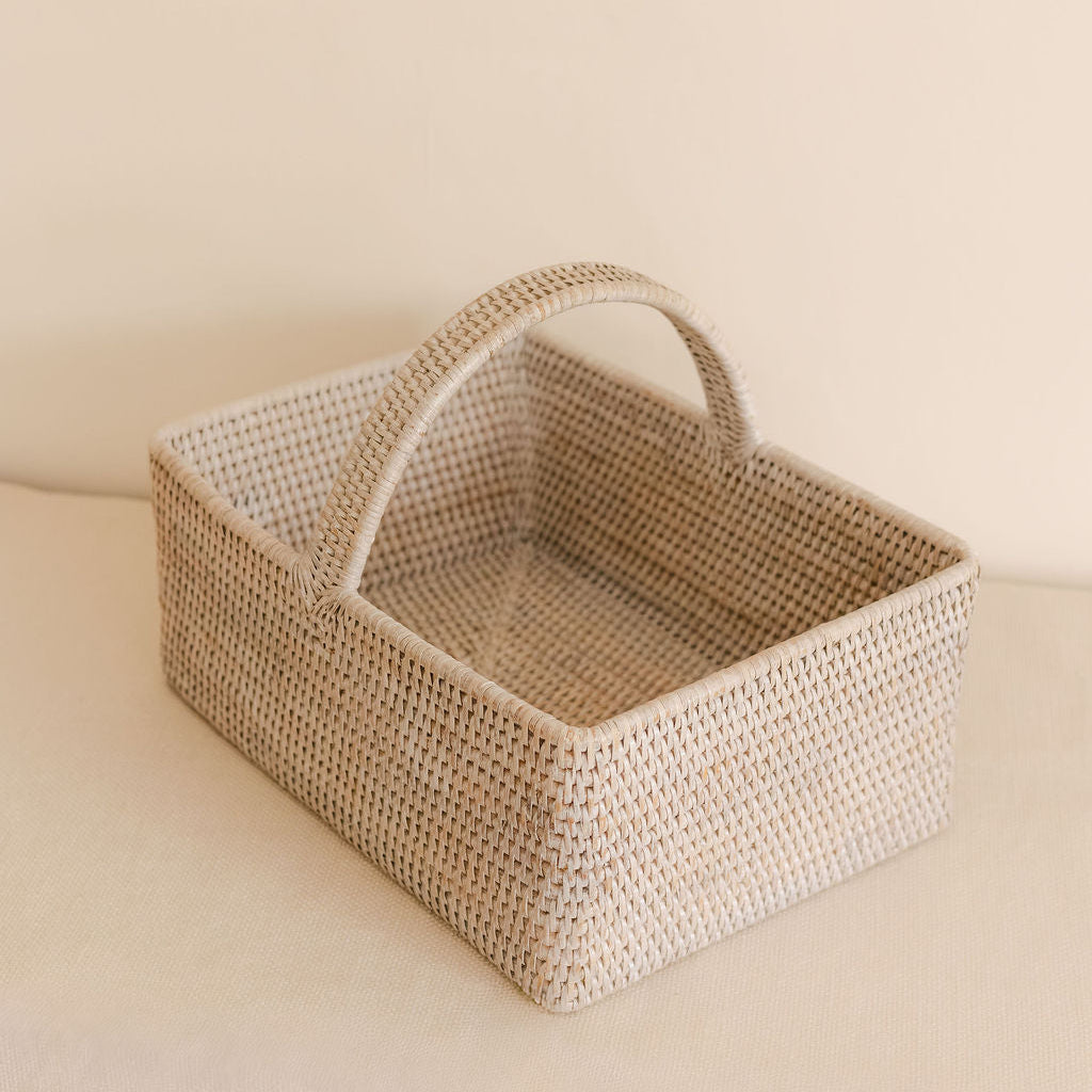 Rectangular Rattan Picnic Basket with handle