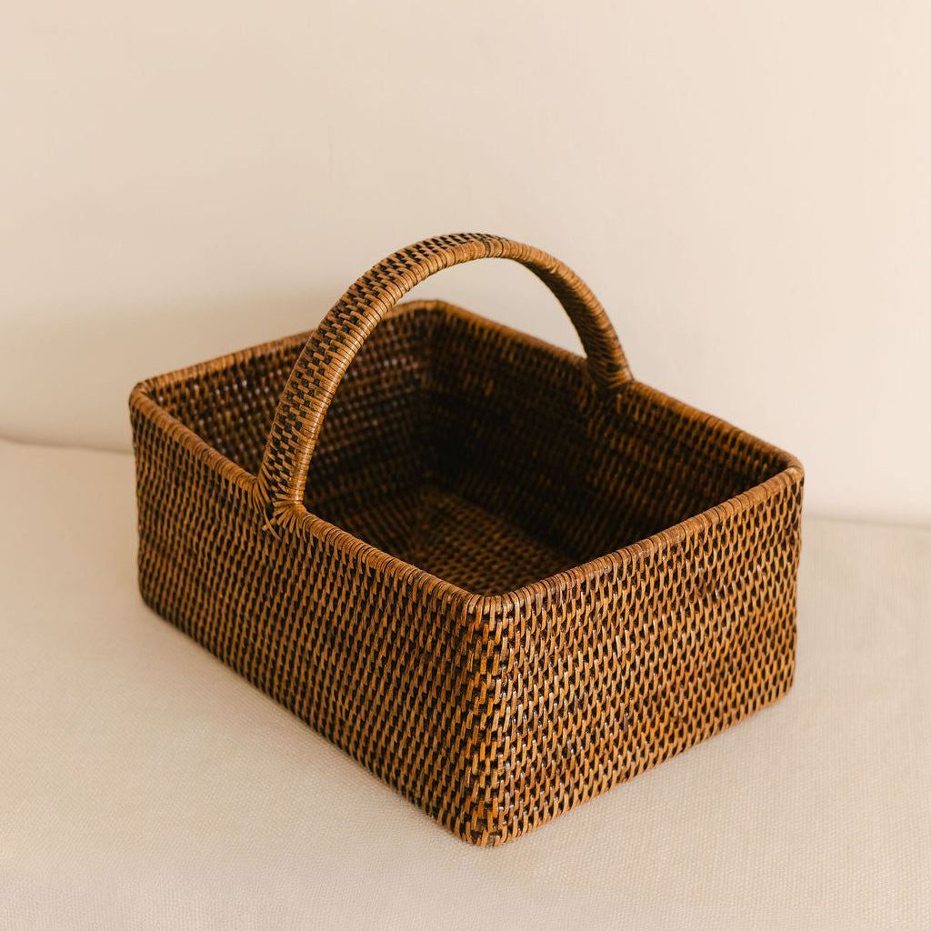 Rectangular Rattan Picnic Basket with handle