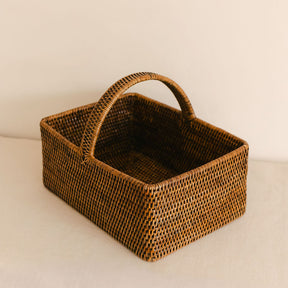 Rectangular Rattan Picnic Basket with handle