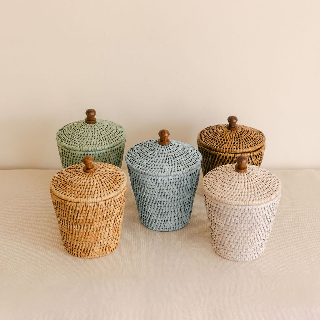 Rattan Small Pot with Lid/ Cottonwool pot