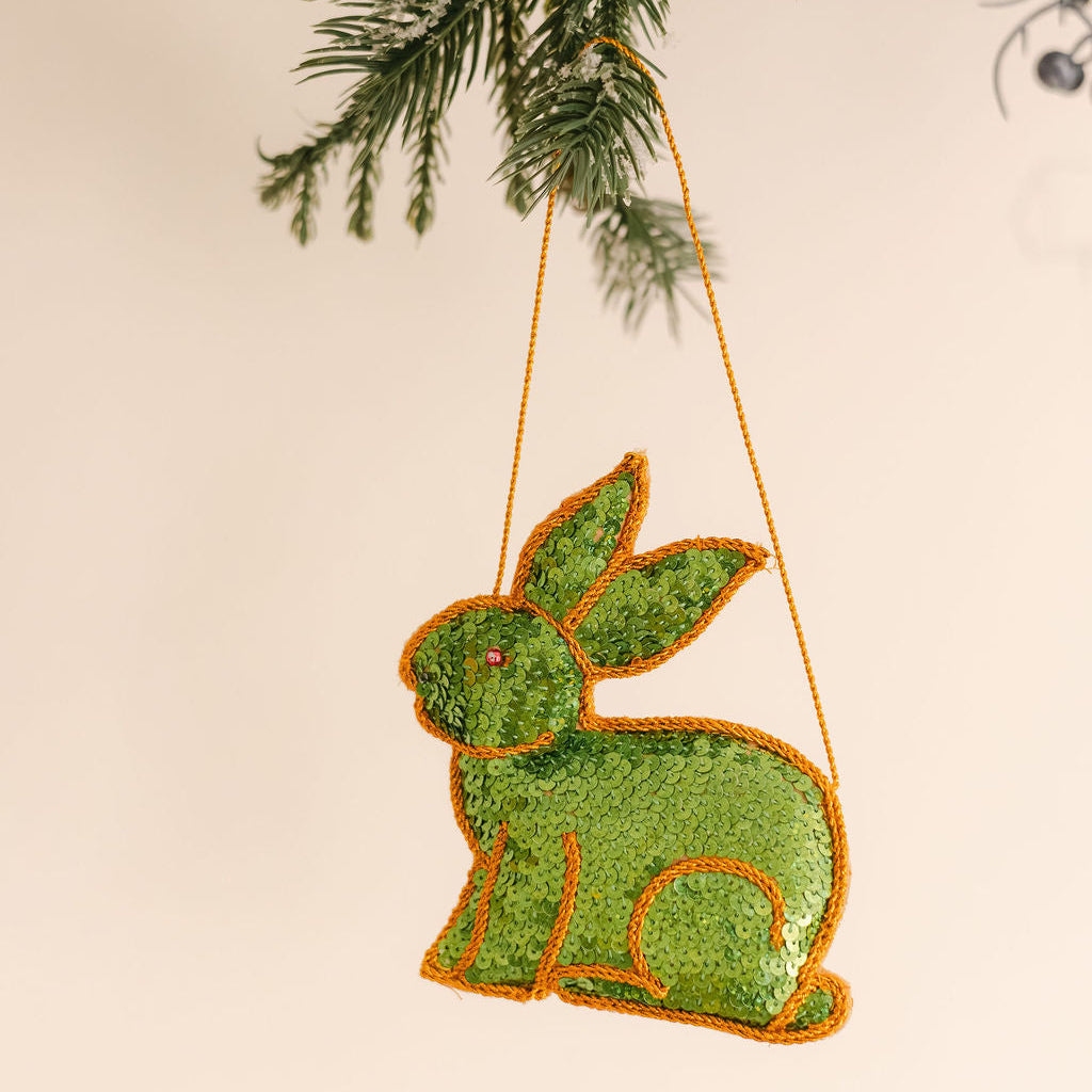 Mandalay Hand-Sequinned Rabbit - Xmas Hanging