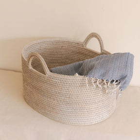 Rattan Oval Family Storage Basket with Arch Handles