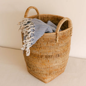 Rattan Small Tall Storage Basket with Handles
