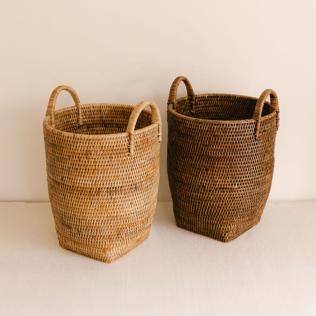 Rattan Small Tall Storage Basket with Handles