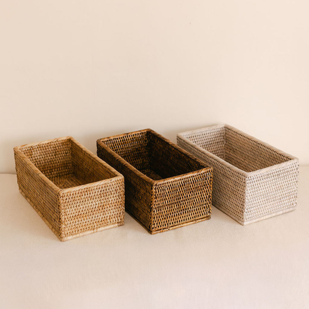 Rattan Small Rectangular Storage CD Basket