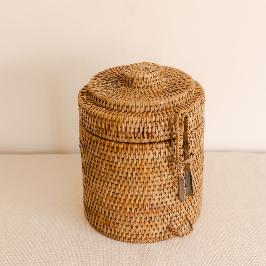 Rattan Ice Cube Box with Tongs