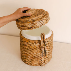 Rattan Ice Cube Box with Tongs