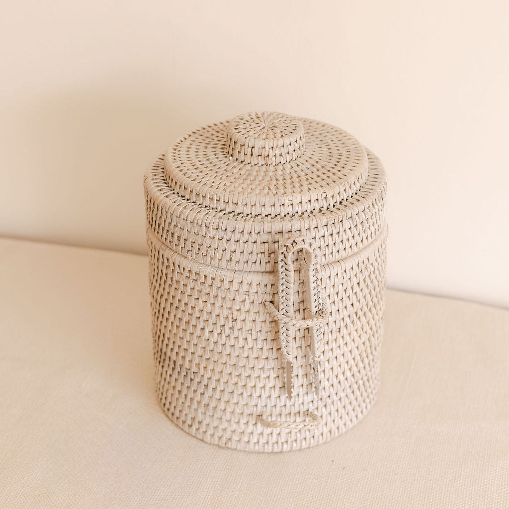 Rattan Ice Cube Box with Tongs