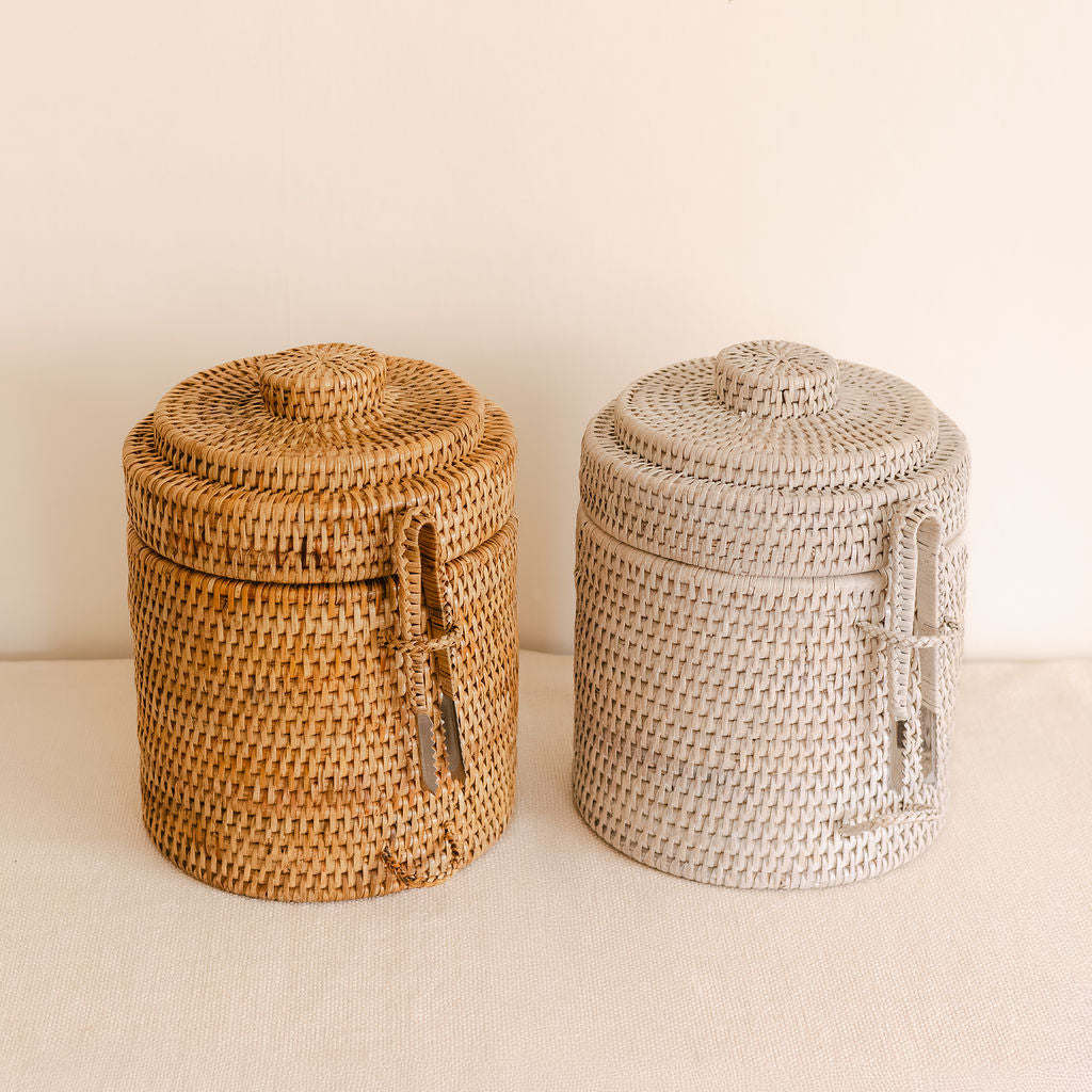 Rattan Ice Cube Box with Tongs