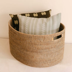 Large Oval Rattan Family Storage Basket with Inset Handles