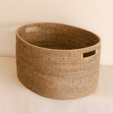 Large Oval Rattan Family Storage Basket with Inset Handles