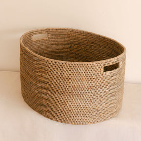 Large Oval Rattan Family Storage Basket with Inset Handles