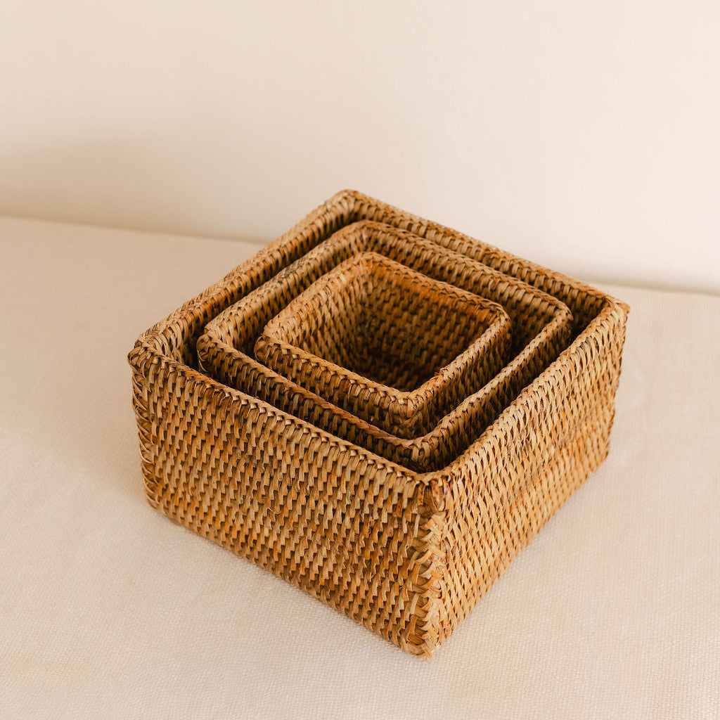 Rattan Small Square Storage Basket ( Sold individually)
