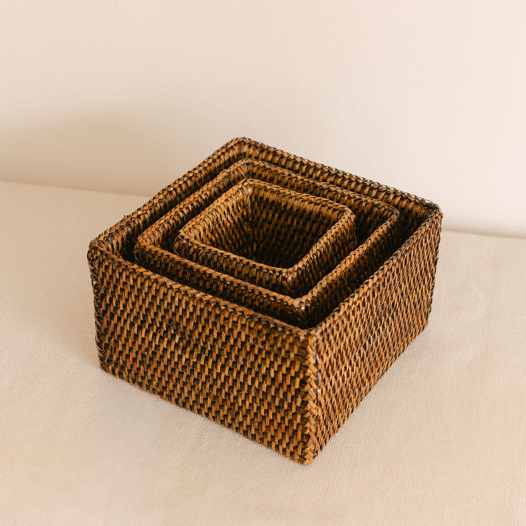 Rattan Small Square Storage Basket ( Sold individually)