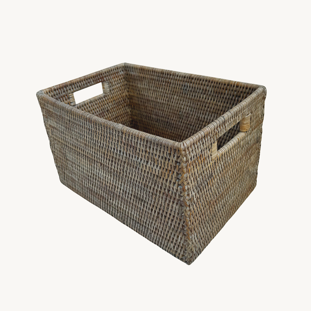 Rattan Large Rectangular Storage Basket with Inset Handles