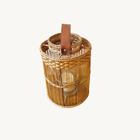 Round  Rattan Lantern with Glass Candle Holder