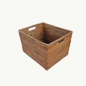 Mandalay Rectangular Rattan Storage Basket with inset Handles