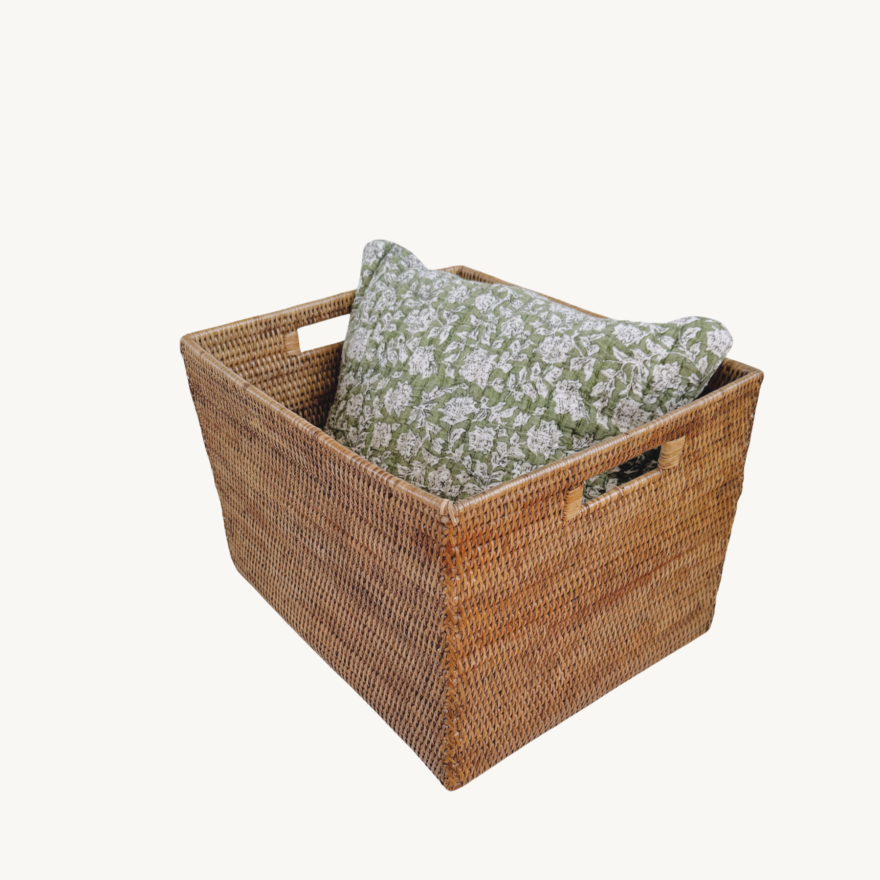 Mandalay Rectangular Rattan Storage Basket with inset Handles