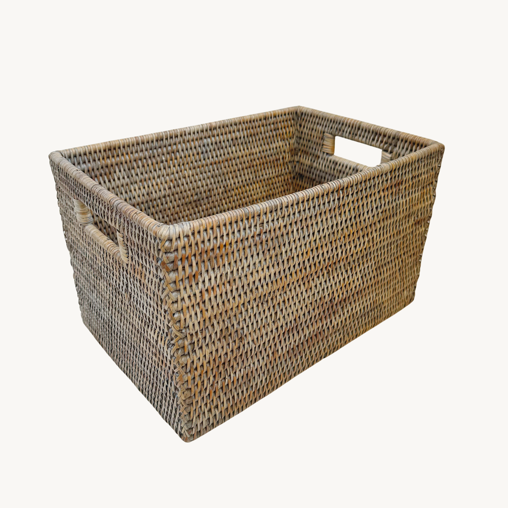 Rattan Large Rectangular Storage Basket with Inset Handles