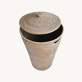 Rattan Tapered Laundry Basket / Hamper with Lid and Inset Handles