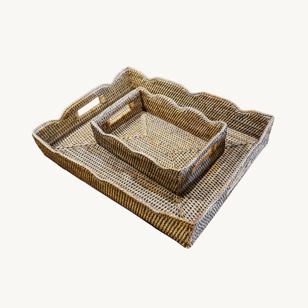 Rattan Rectangular Scallop Tray