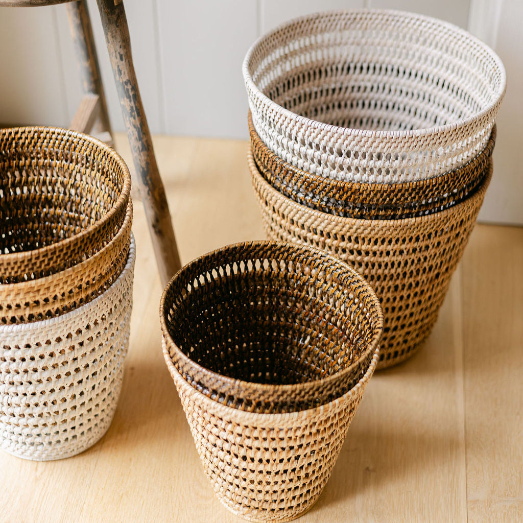 Rattan Open Weave Waste Bin