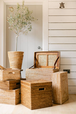 Rattan Lidded Square Storage Box with Insert Handles