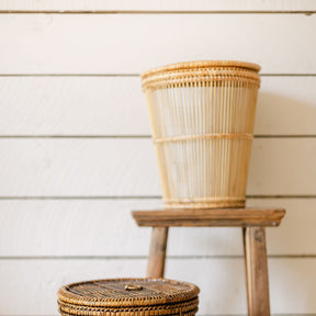 Rattan & Bamboo Mix Lidded Waste Bin with Liner