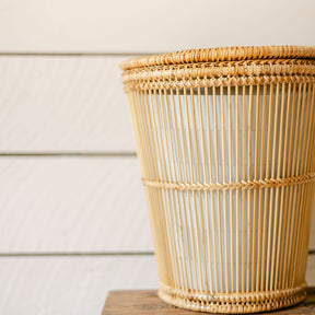 Rattan & Bamboo Mix Lidded Waste Bin with Liner