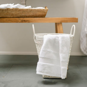 Bamboo Towel Drop Basket with Rattan Handle