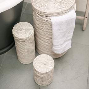 Rattan Tall Toilet Roll Holder with Ring Lid