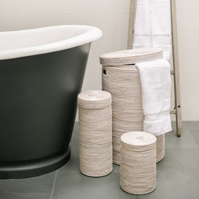 Rattan Tall Toilet Roll Holder with Ring Lid