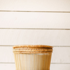 Rattan & Bamboo Mix Lidded Waste Bin with Liner