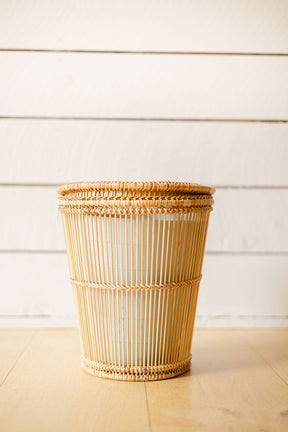 Rattan & Bamboo Mix Lidded Waste Bin with Liner